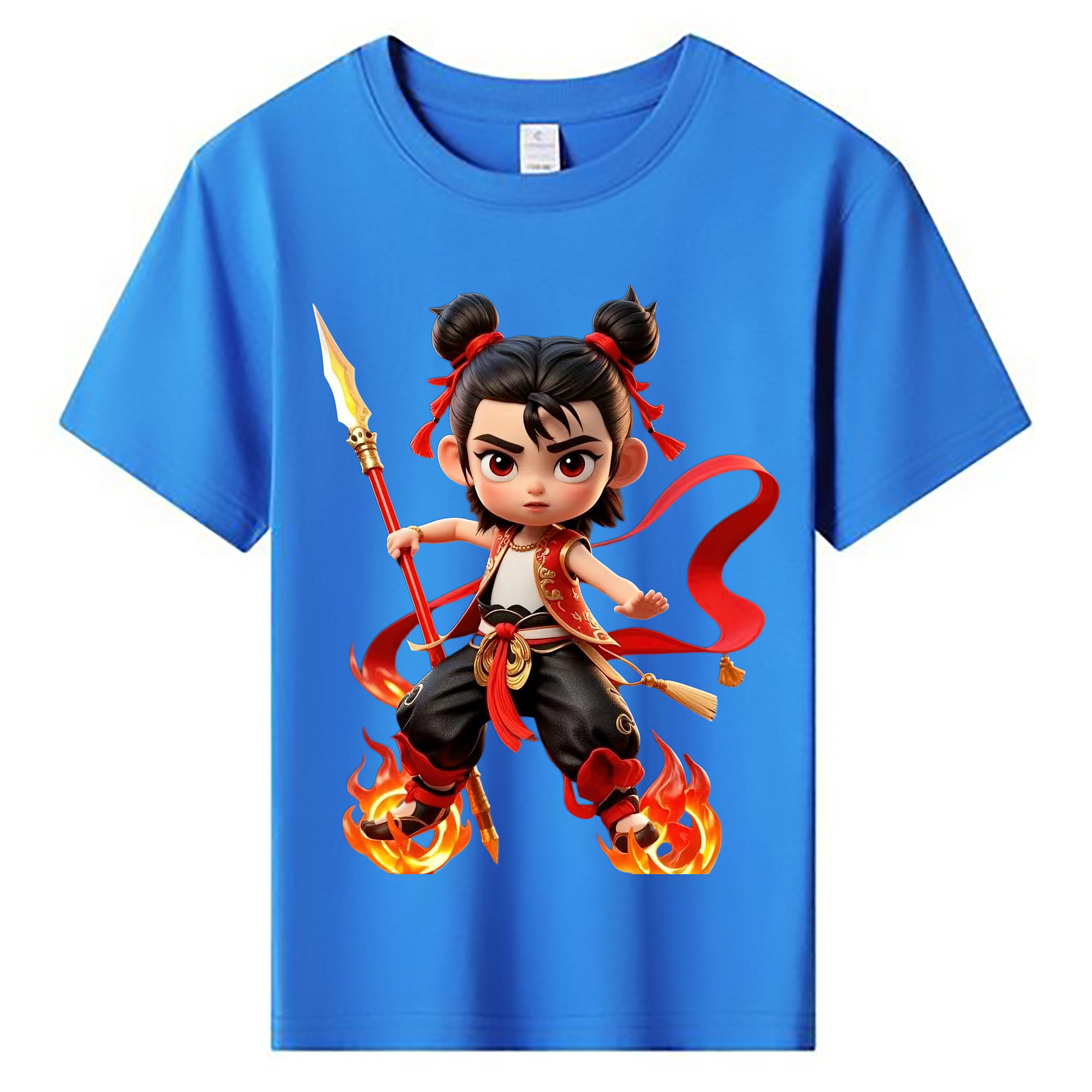 （画像用） Ne Zha 2 ナタ 魔童の大暴れ 綿100％キッズTシャツ（フロントプリント）